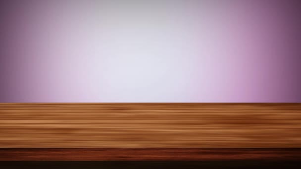 Пустой Деревянный Стол Светло Розовом Светло Бордовом Фоне Эффект Свечения — стоковое видео