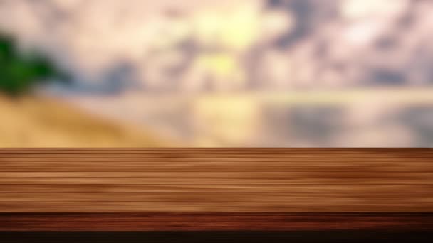 Деревянный Стол Размытый Солнечный Свет Черное Облако Заднем Плане Эффекты — стоковое видео