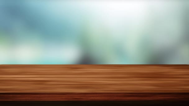 木製のテーブルバーとぼやけた海の背景 光とリーク効果 Hd映像 — ストック動画