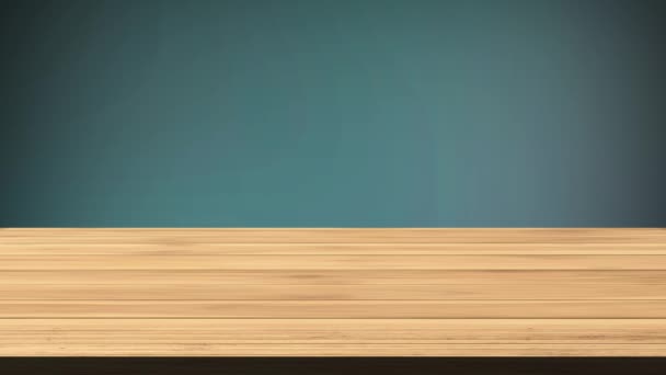 Empty Wooden Board Table Front Blackish Green Blackish Grey Background — Stock Video