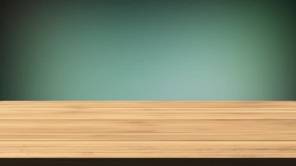 Empty Wooden Board Table Front Blackish Green Black Background Light — Stock Video