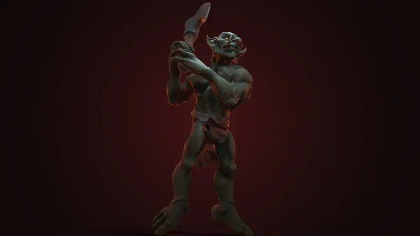 판타지 캐릭터 Troll Berserker Epic Pose Render Dark Background — 스톡 사진