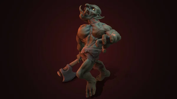 Fantasy Personage Troll Berserker Epische Pose Weergave Donkere Achtergrond — Stockfoto