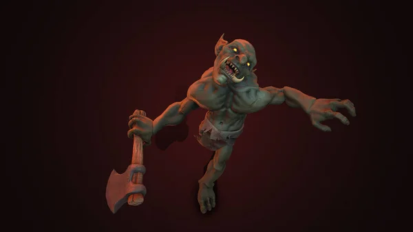 Fantasy character Troll Berserker in epic pose - 3D render on dark background