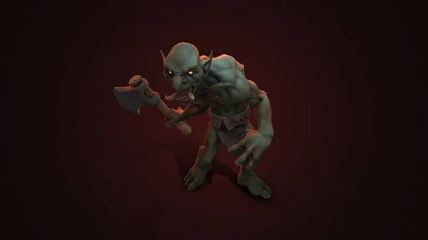 Personagem Fantasia Troll Berserker Pose Épica Renderização Fundo Escuro — Fotografia de Stock