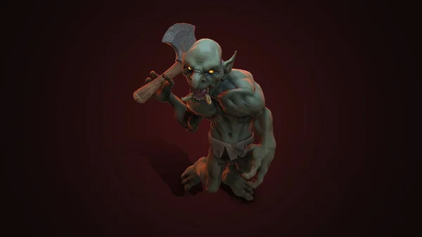 Personagem Fantasia Troll Berserker Pose Épica Renderização Fundo Escuro — Fotografia de Stock