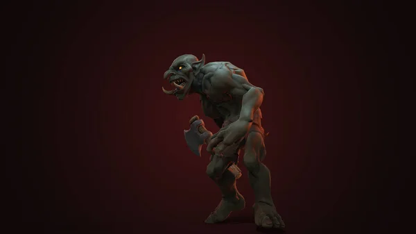 Personagem Fantasia Troll Berserker Pose Épica Renderização Fundo Escuro — Fotografia de Stock