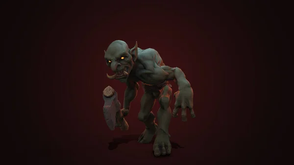 Personagem Fantasia Troll Berserker Pose Épica Renderização Fundo Escuro — Fotografia de Stock