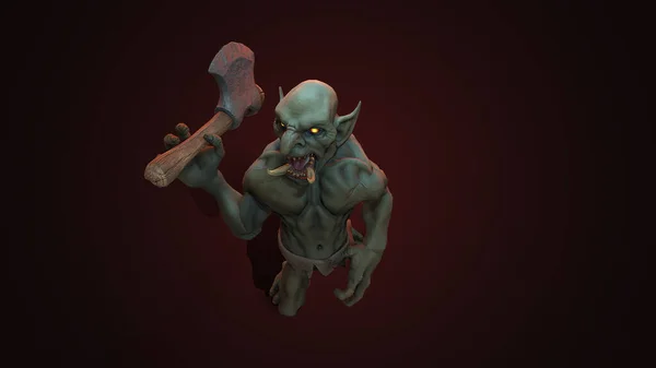 Fantasy Karaktär Troll Berserker Episk Pose Render Mörk Bakgrund — Stockfoto