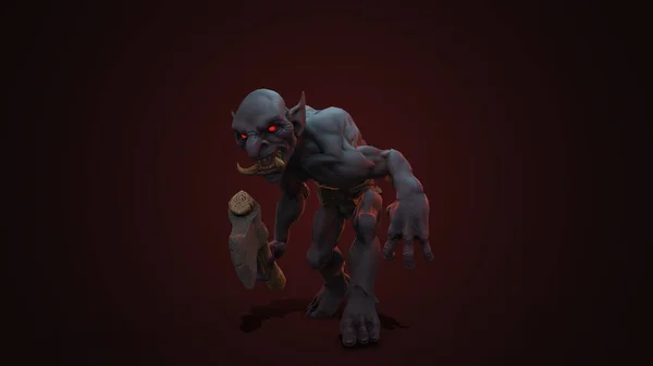 판타지 캐릭터 Troll Berserker Epic Pose Render Dark Background — 스톡 사진