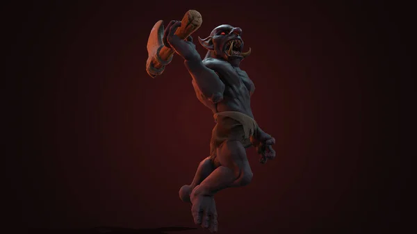 Fantasy Character Troll Berserker Epic Pose Render Dark Background — Stock Photo, Image