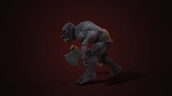 Personagem Fantasia Troll Berserker Pose Épica Renderização Fundo Escuro — Fotografia de Stock