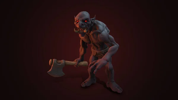 Fantasy Karakter Troll Berserker Epikus Pózban Render Sötét Háttér — Stock Fotó