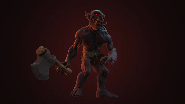 Fantasy character Troll Berserker in epic pose - 3D render on dark background