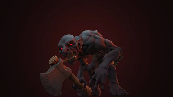 Personagem Fantasia Troll Berserker Pose Épica Renderização Fundo Escuro — Fotografia de Stock