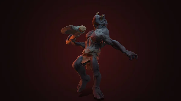 판타지 캐릭터 Troll Berserker Epic Pose Render Dark Background — 스톡 사진