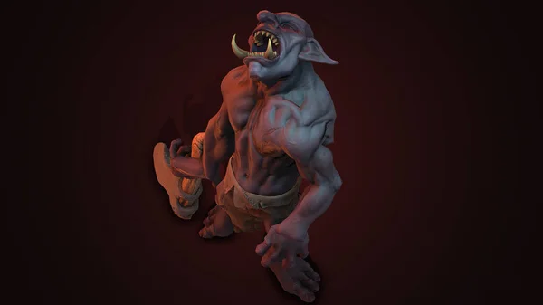 Fantasy Figur Troll Berserker Epischer Pose Rendering Auf Dunklem Hintergrund — Stockfoto