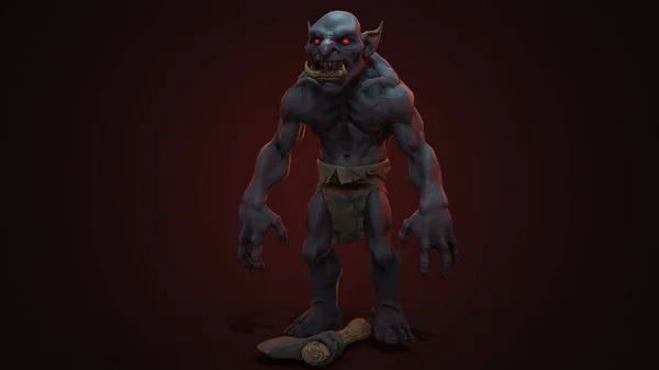 Fantasy character Troll Berserker in epic pose - 3D render on dark background