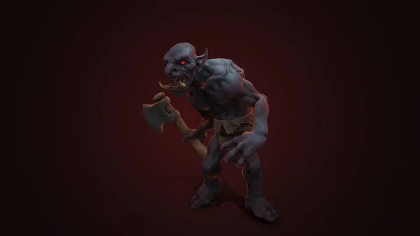 Personagem Fantasia Troll Berserker Pose Épica Renderização Fundo Escuro — Fotografia de Stock