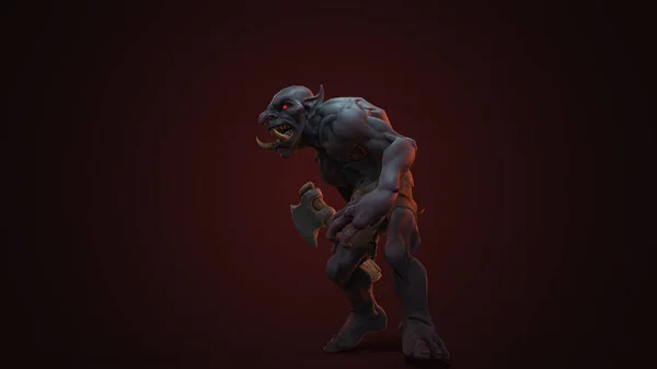 Personagem Fantasia Troll Berserker Pose Épica Renderização Fundo Escuro — Fotografia de Stock