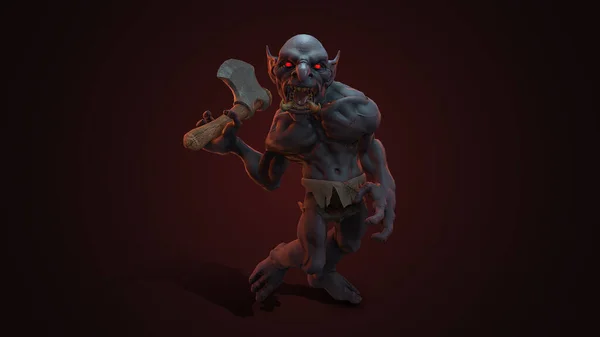 판타지 캐릭터 Troll Berserker Epic Pose Render Dark Background — 스톡 사진