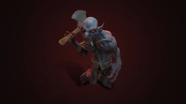 Personaje Fantasía Troll Berserker Pose Épica Renderizado Sobre Fondo Oscuro — Foto de Stock