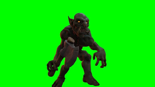 판타지 캐릭터 Troll Berserker Epic Pose Render Dark Background — 스톡 사진