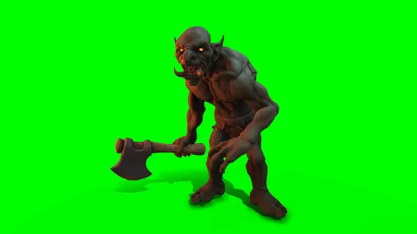 Χαρακτήρας Φαντασίας Troll Berserker Επική Στάση Render Σκούρο Φόντο — Φωτογραφία Αρχείου