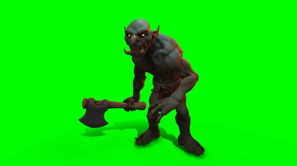 Fantasy Character Troll Berserker Epic Pose Render Dark Background — Stock Photo, Image