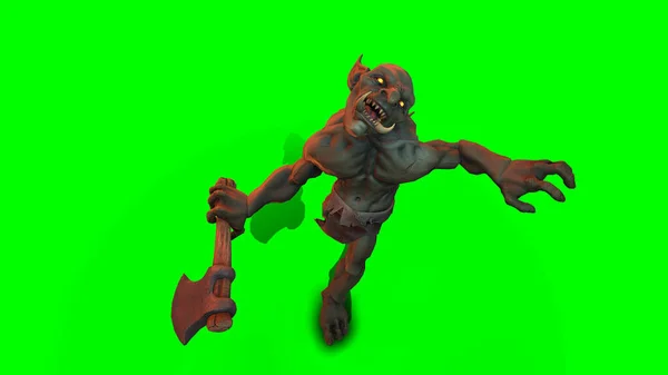 Fantasy character Troll Berserker in epic pose - 3D render on dark background