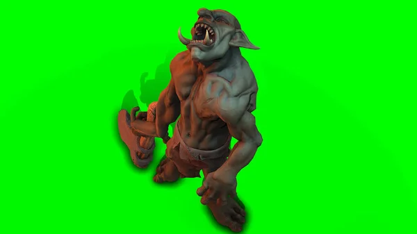 Fantasy Figur Troll Berserker Epischer Pose Rendering Auf Dunklem Hintergrund — Stockfoto