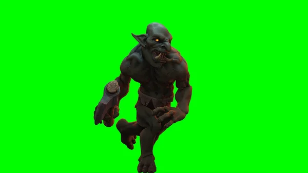 판타지 캐릭터 Troll Berserker Epic Pose Render Dark Background — 스톡 사진