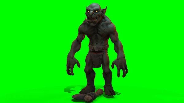 Χαρακτήρας Φαντασίας Troll Berserker Επική Στάση Render Σκούρο Φόντο — Φωτογραφία Αρχείου