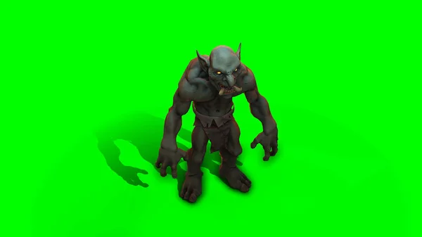 판타지 캐릭터 Troll Berserker Epic Pose Render Dark Background — 스톡 사진