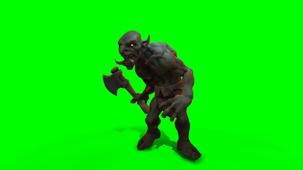 Fantasy Character Troll Berserker Epic Pose Render Dark Background — Stock Photo, Image