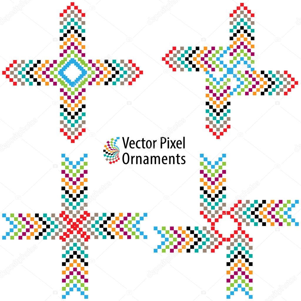 Set of colorful vector pixel like creative ornaments for artwork embellishment 