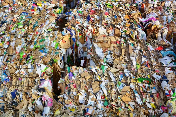 Paper and cardboard compressed for recycling — Stock Photo, Image