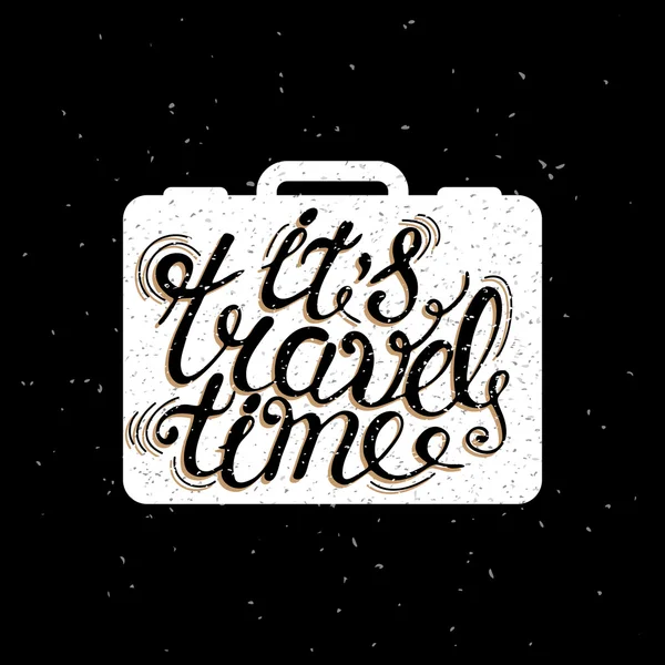 Cartel con la silueta de la maleta y la palabra 'es tiempo de viaje' — Archivo Imágenes Vectoriales
