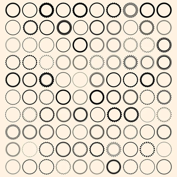 100 vintage round borders. Set with circle frames. — ストックベクタ