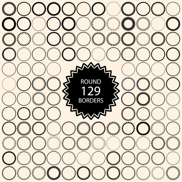 129 vintage round borders. Set with circle frames. — Stock Vector