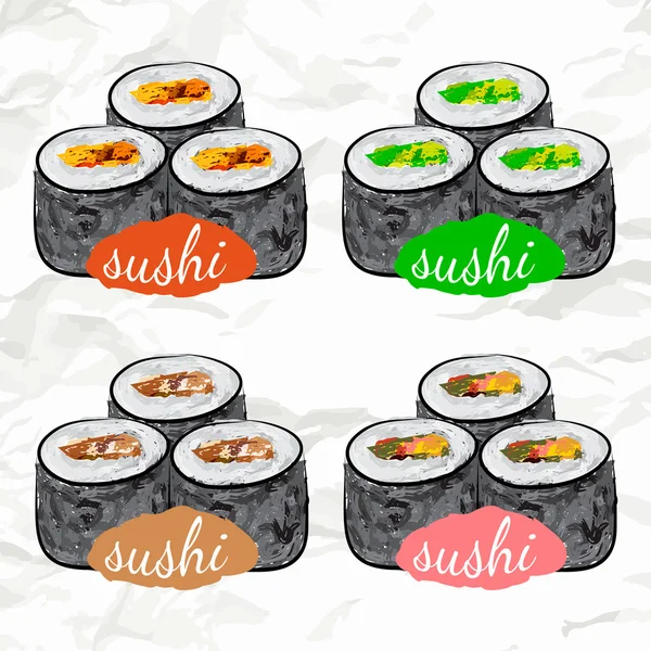 Conjunto de rollo de sushi — Vector de stock