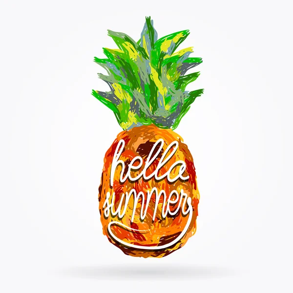 Pineapple with lettering hello summer — Stock Vector