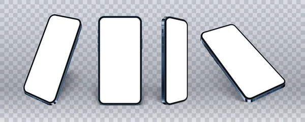Gerçekçi telefon 12, mavi cam mobil model şeffaf arka planda izole edilmiş, beyaz ekranlı üç boyutlu akıllı telefonlar, vektör illüstrasyonu.
