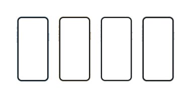 Gerçekçi akıllı telefon modeli, mavi, altın, gümüş ve siyah mobil, boş ekranlı izole konsept. Öngörünümde yüksek detaylı 3D vektör telefonu uygulama ve web tasarımını göstermeye hazır. Vektör illüstrasyonu.