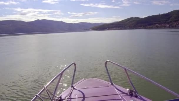 Поездка Лодке Дунаю Дунайские Ущелья Румыния Вид Лодки — стоковое видео