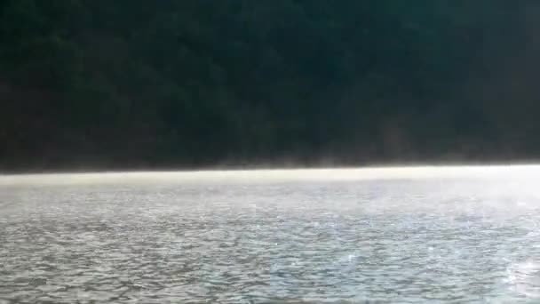 Niebla Lago Temprano Mañana Día Frío Otoño Pie Montaña Amanecer — Vídeo de stock