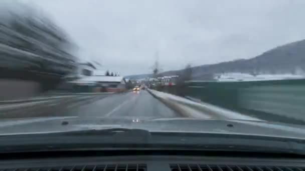 Kota Bawah Salju Jalan Dengan Salju Waktu Jeda — Stok Video