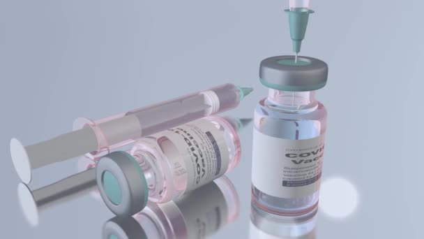 注射器とワクチンの容器Covid 3Dシミュレーション — ストック動画