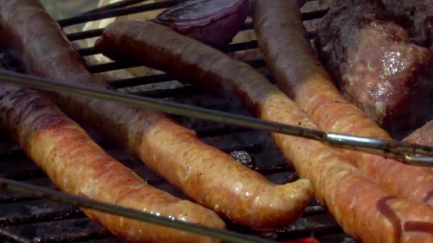 Salsicce Cibo Tradizionale Rumeno Polpette Carne Mici Alla Griglia — Video Stock