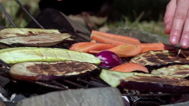 Смажені Овочі Вегетаріанська Їжа Піші — стокове відео